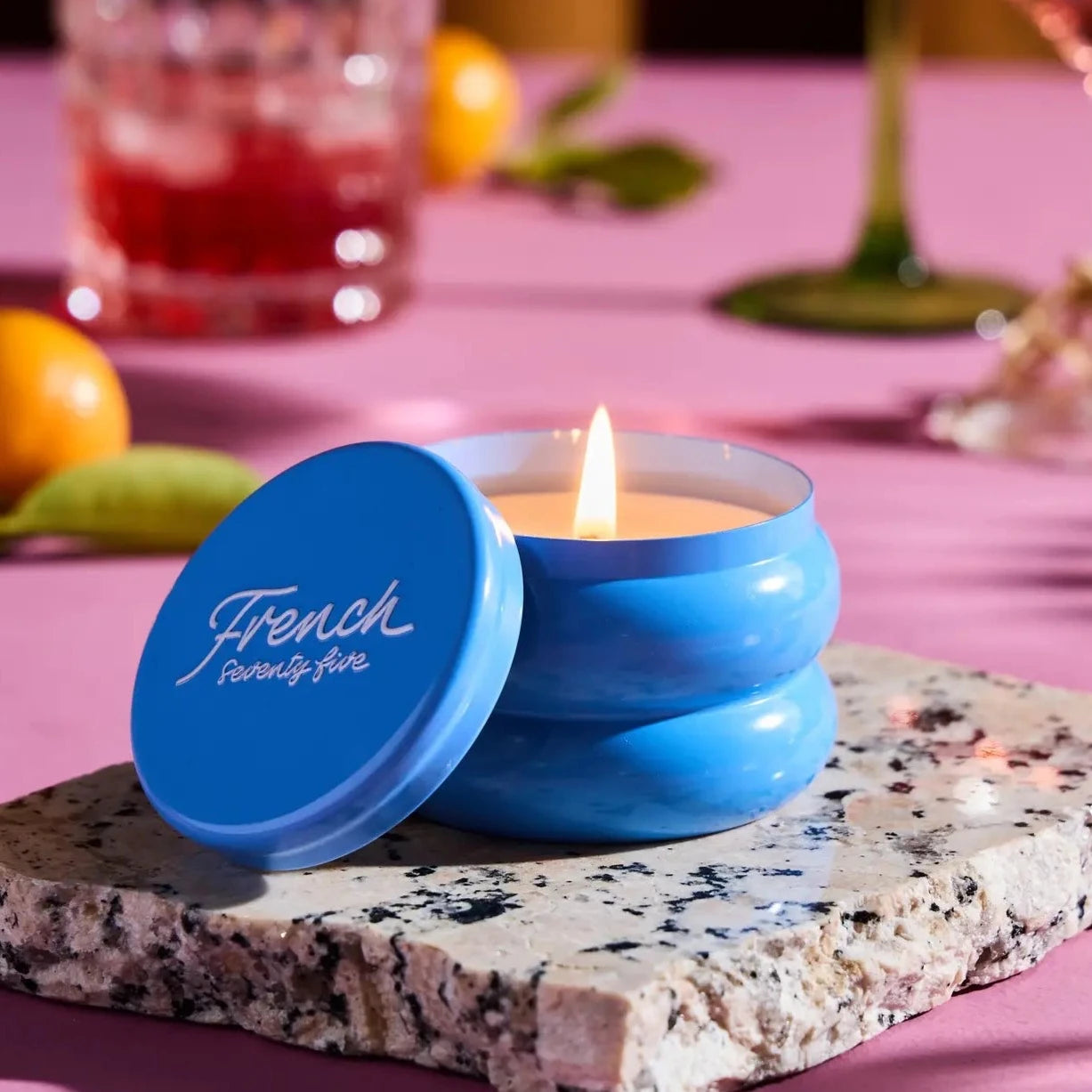 blue bubble tin candle 