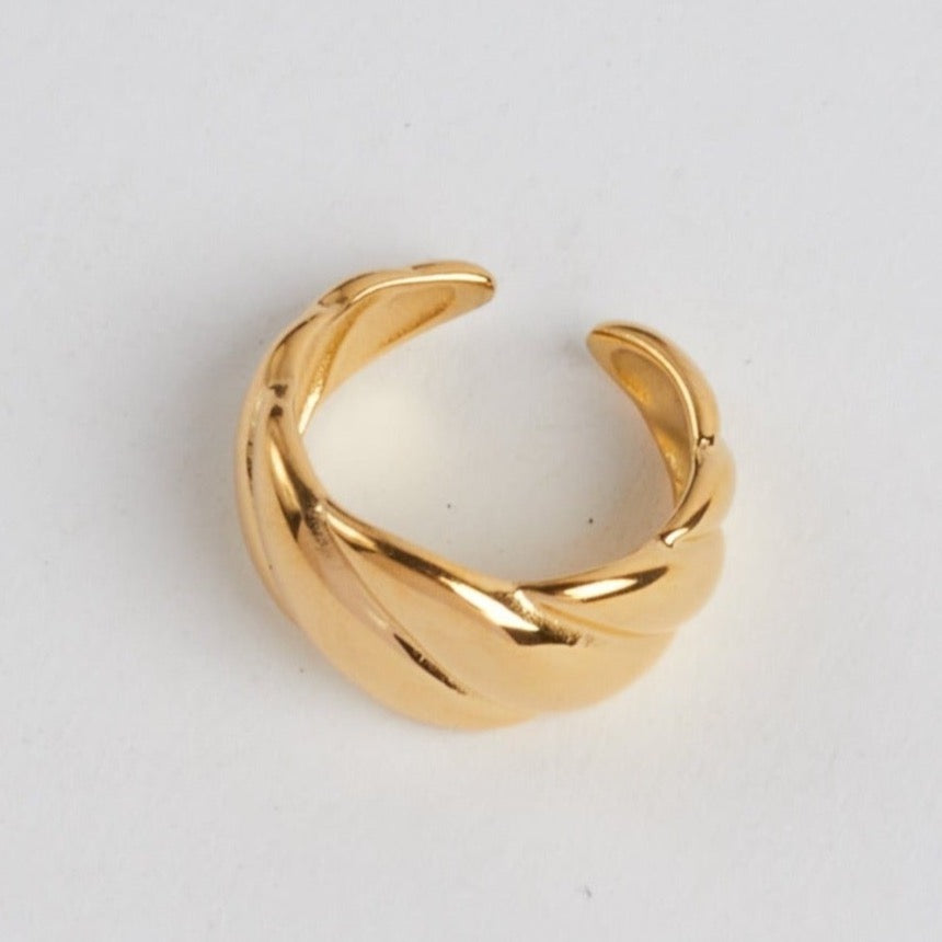 Gold Croissant Ring on white background