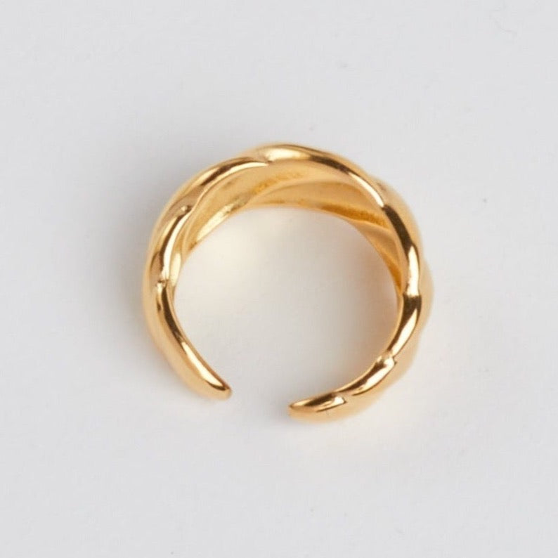 Gold Croissant Ring on white background