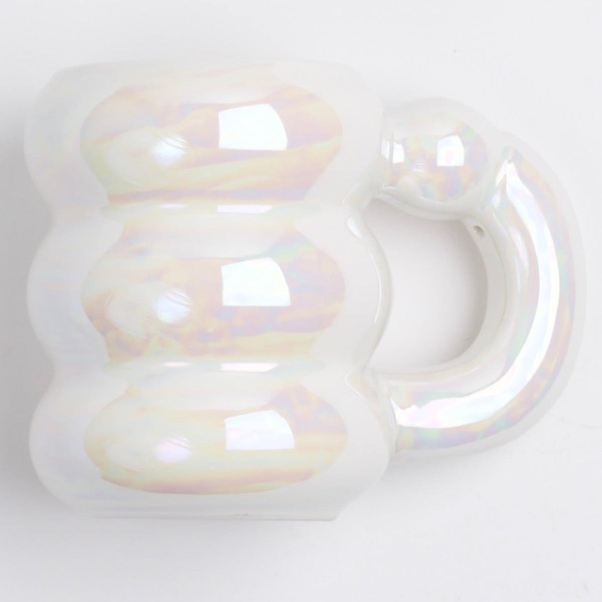 bubbly mug colored white and iridescent 