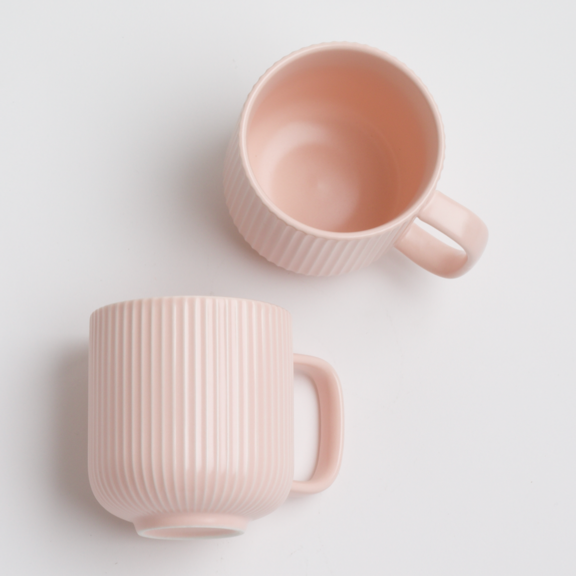 2 Baby Pink Ribbed Mugs