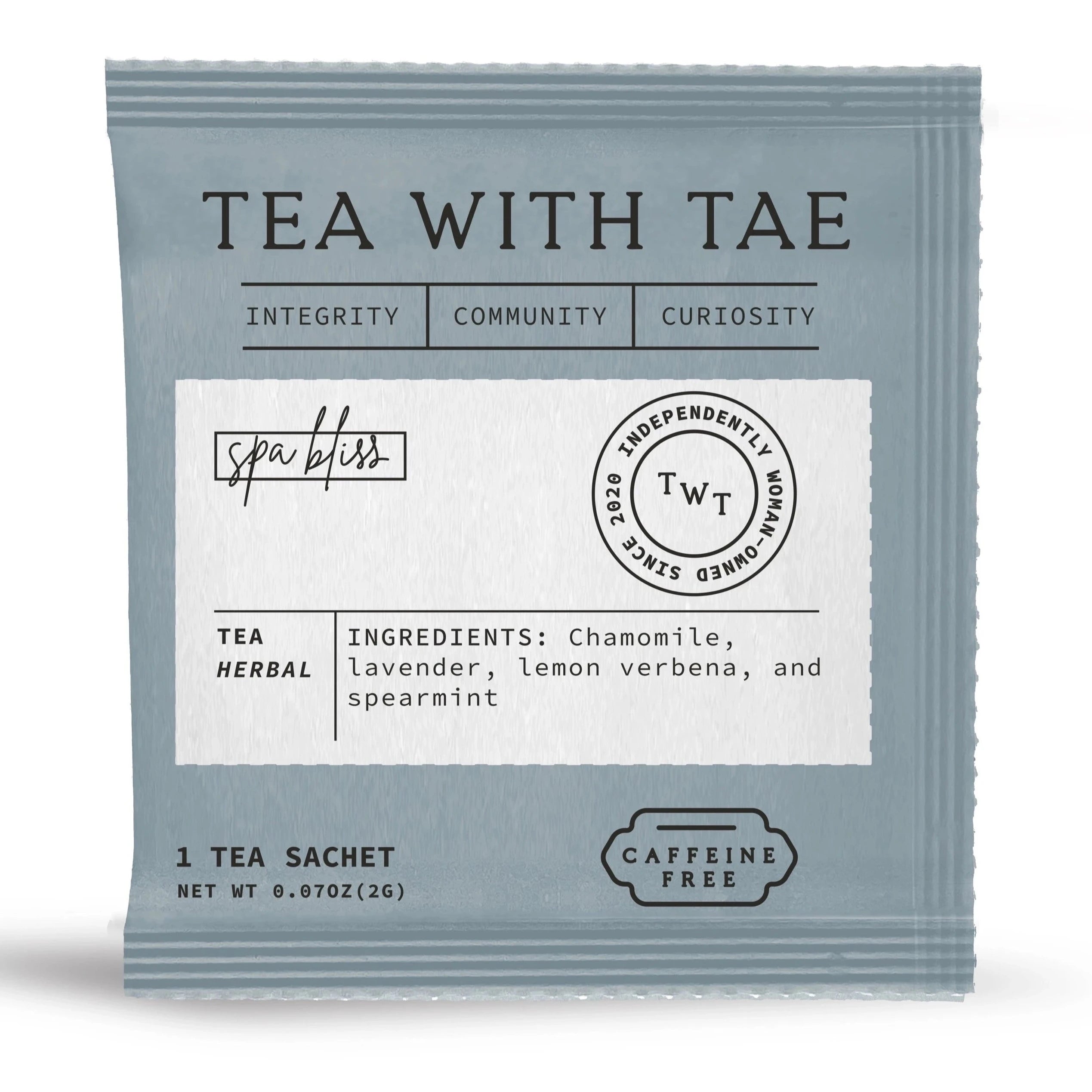 blue tea sachet on white background